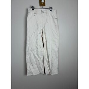 J.Crew Factory Wide-Leg Crop Jeans Ivory Floral Embroidered Denim Pants 28 (K26)